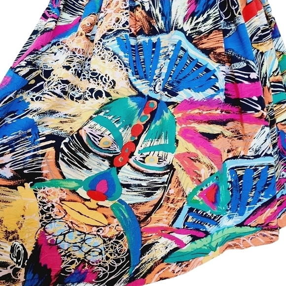 Vintage 90s Handmade Skirt size Medium to Large Rayon Abstract Mask Face Print - Picture 6 of 6